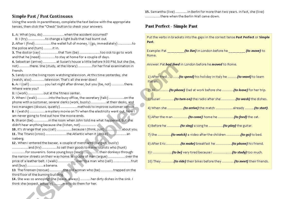 Past tense contrast worksheet