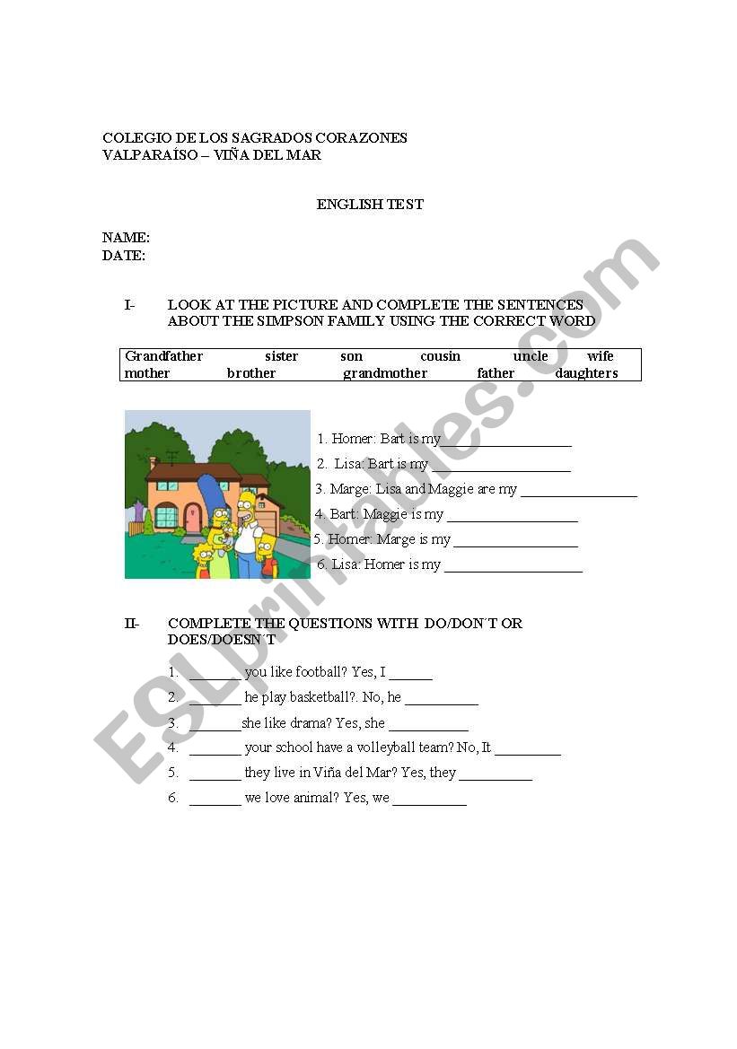 ENGLISH TEST worksheet