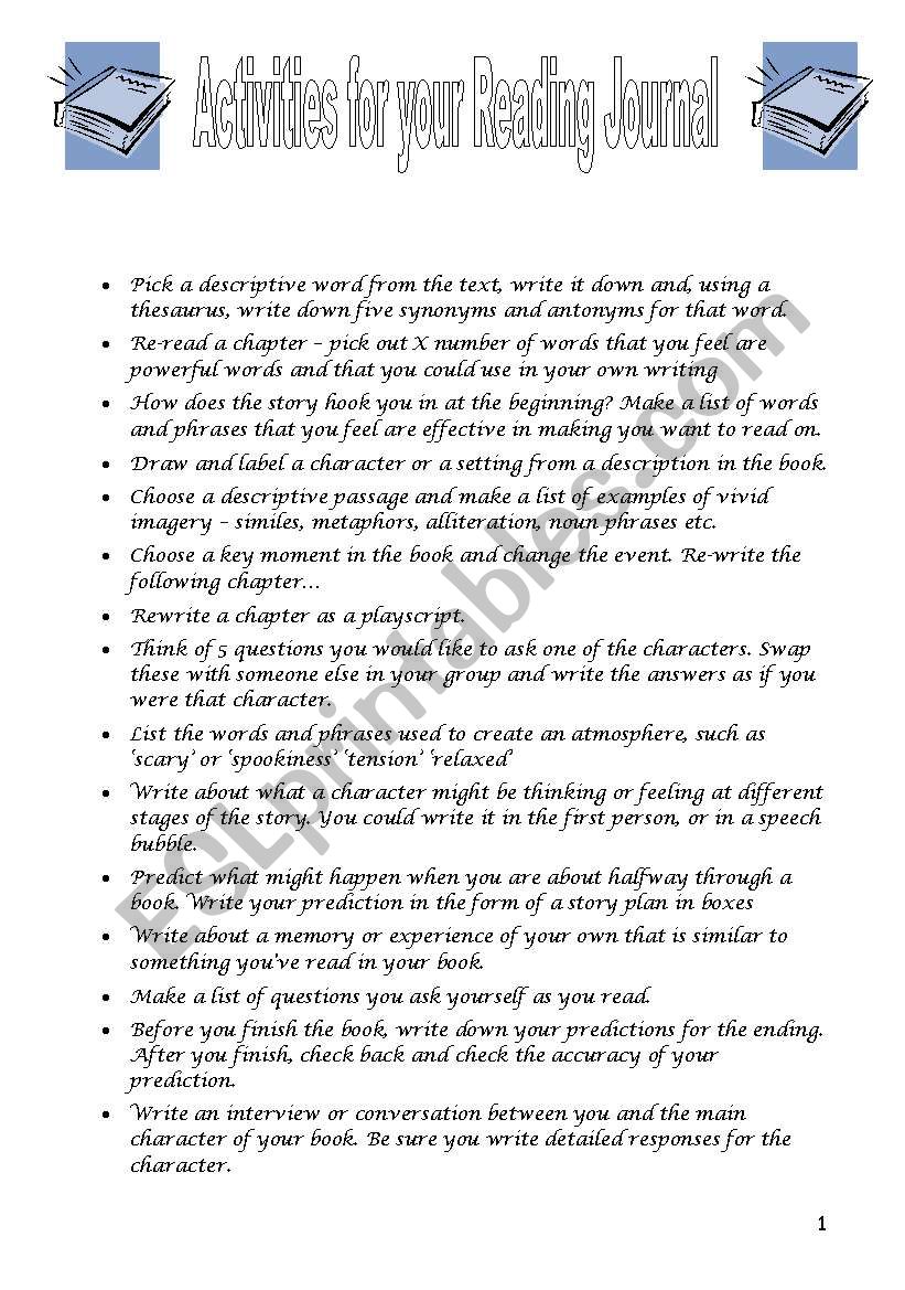 reading activities worksheet