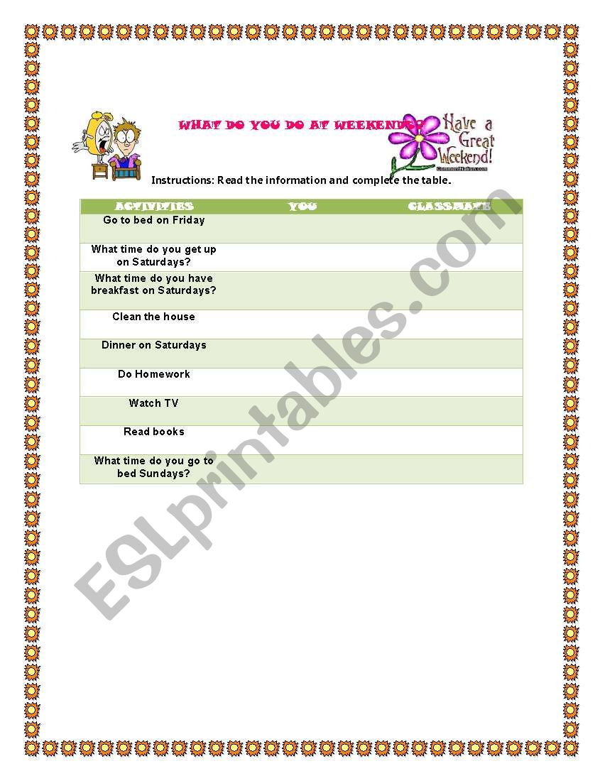 what do you do at weekends? worksheet