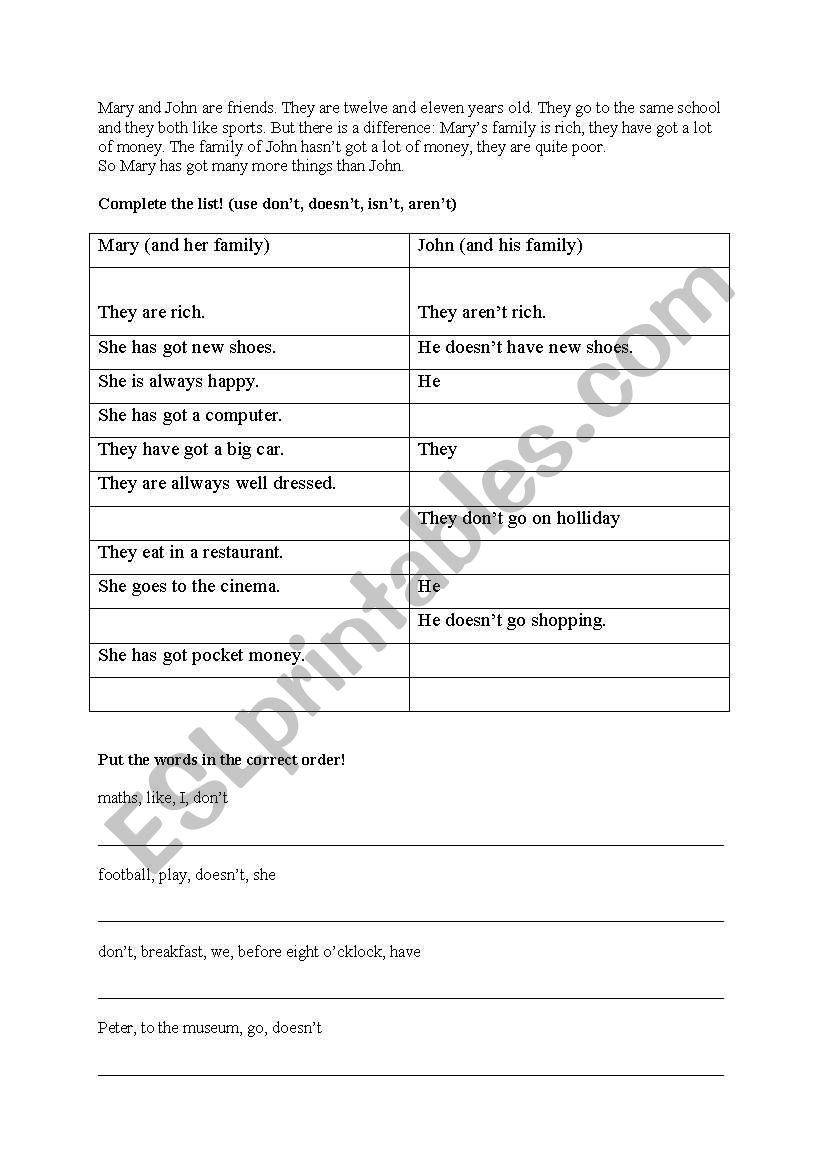 negatives  worksheet