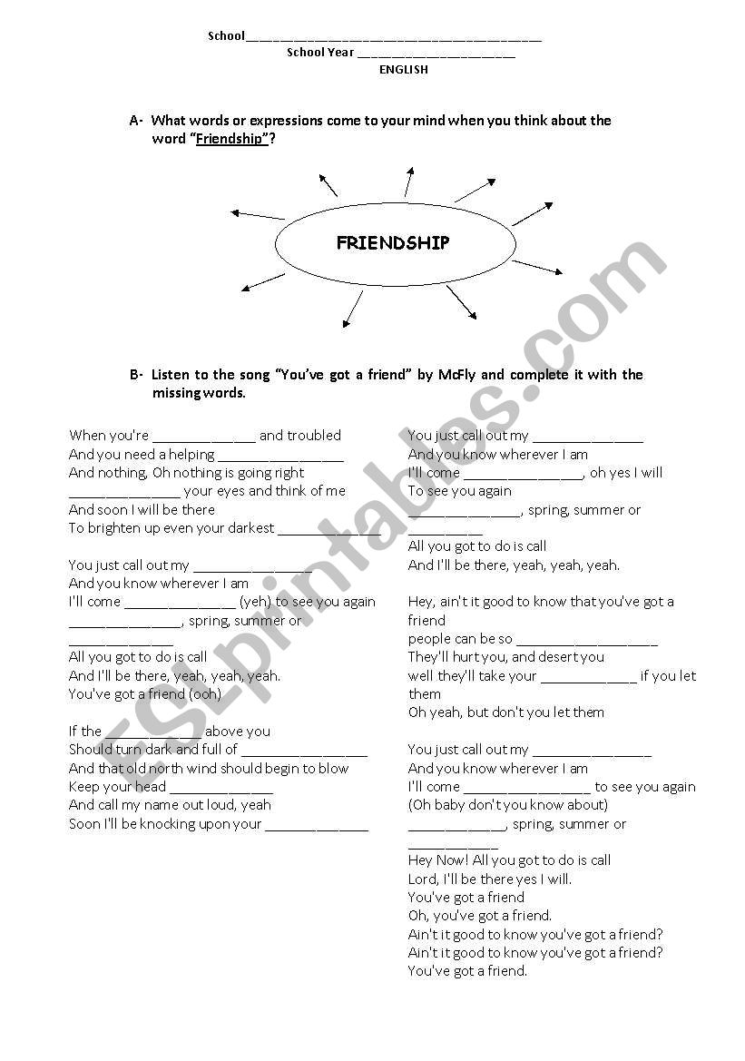 Friendship worksheet