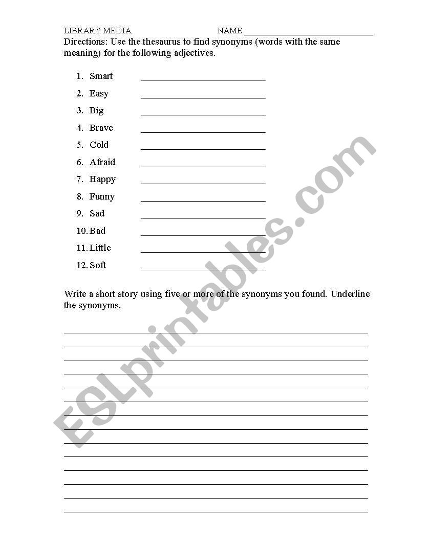 Thesaurus Activity worksheet