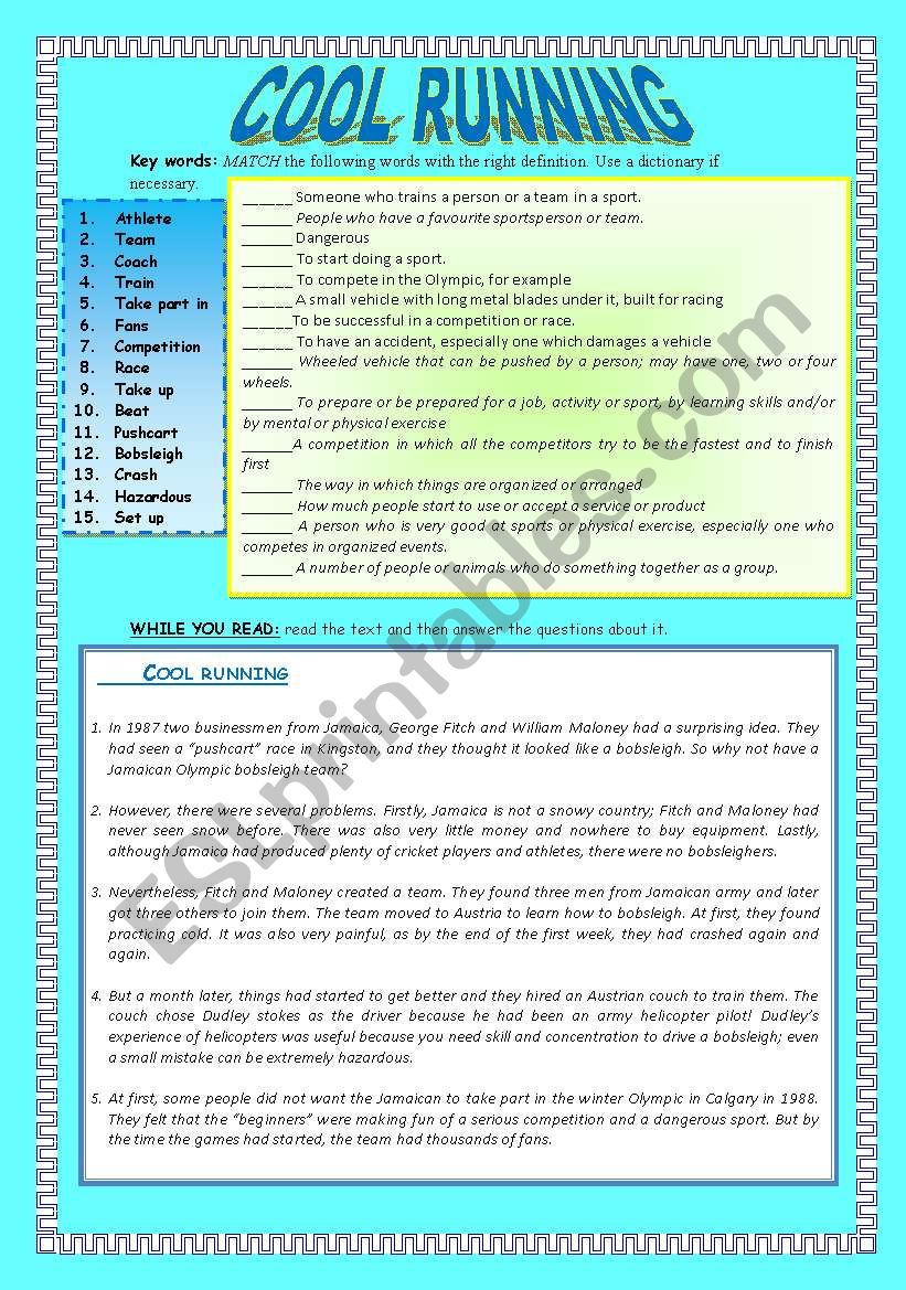 Cool running worksheet