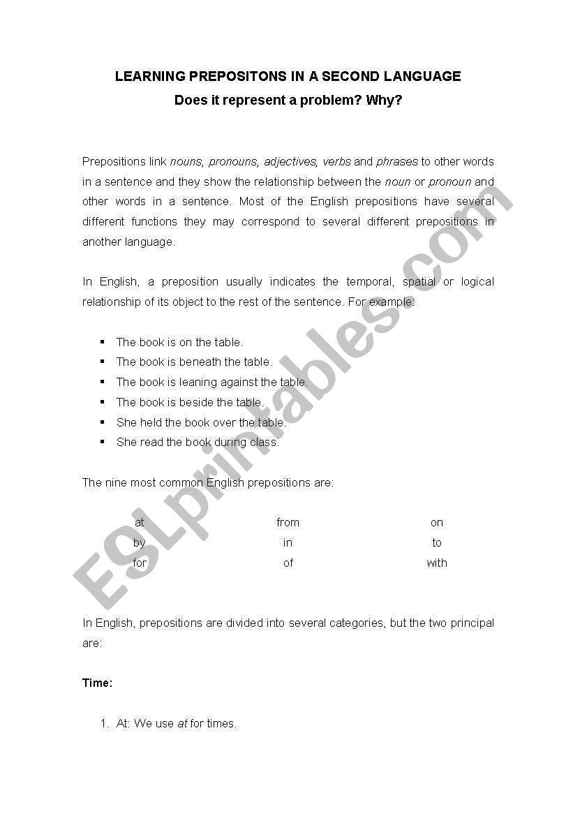 Prepositions in a second language