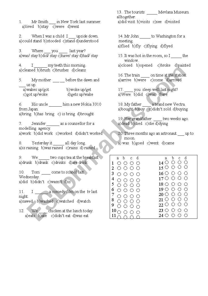 TEST- PAST SIMPLE REVISION worksheet