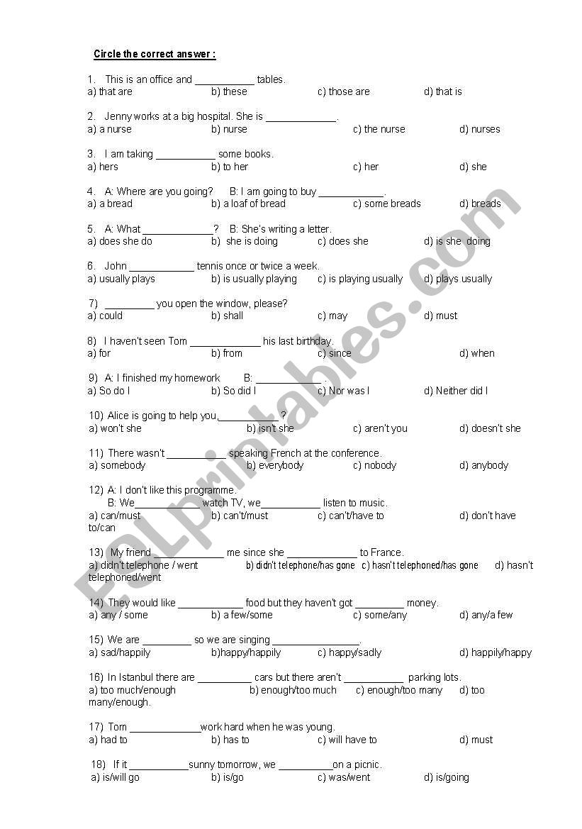 PLACEMENT TEST- worksheet