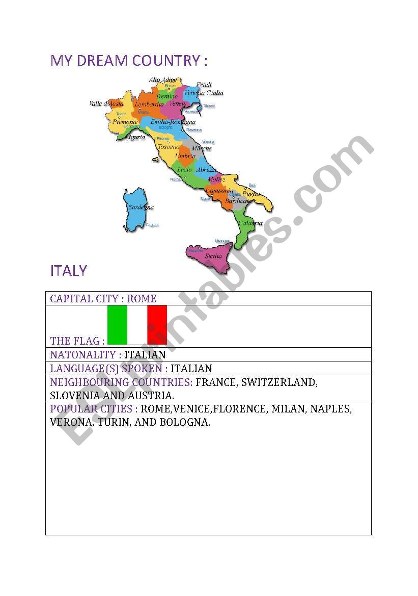 MY DREAM COUNTRY worksheet