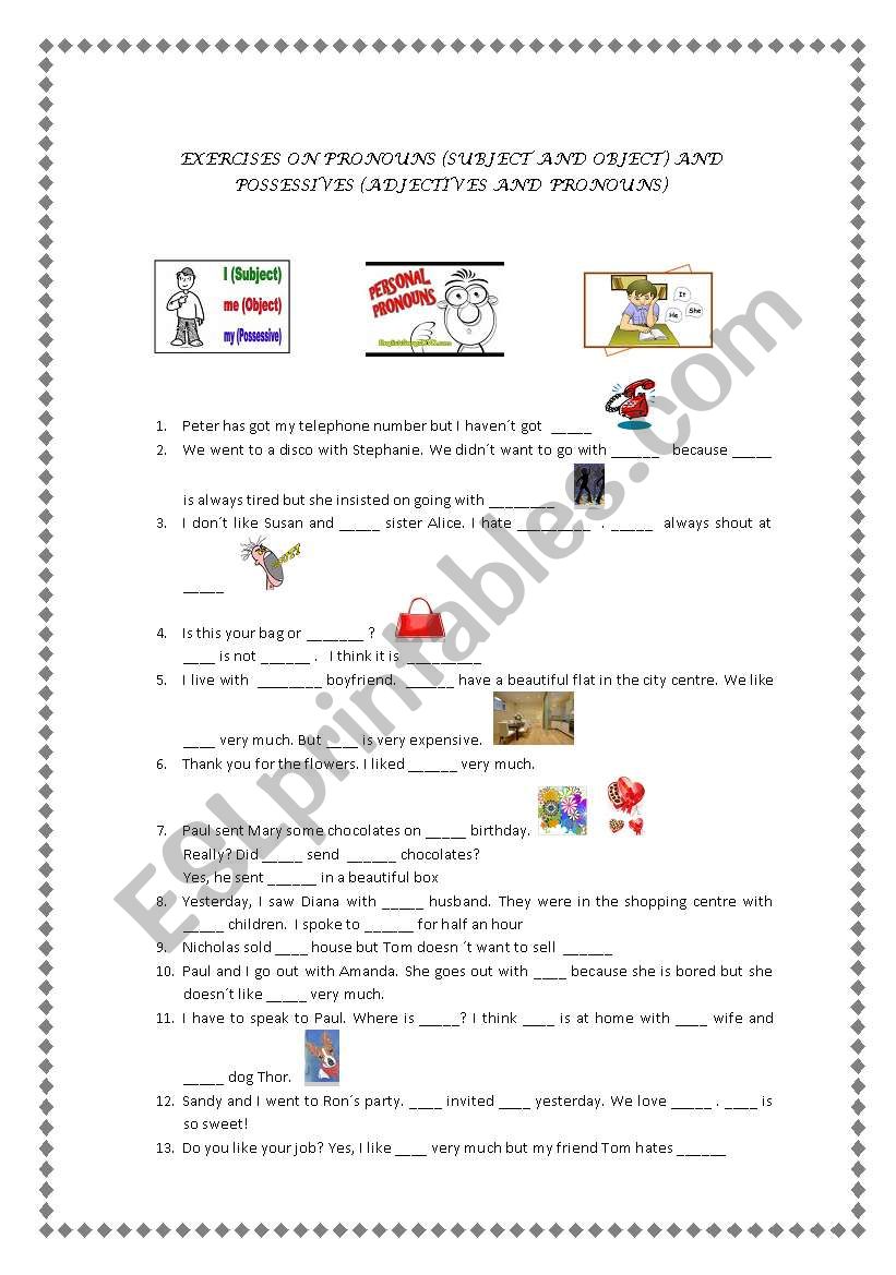 Pronouns worksheet