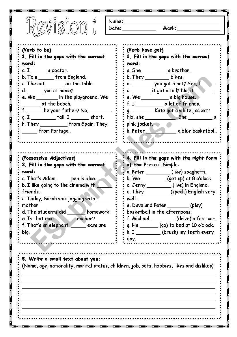 Revision 1 (with answer key) worksheet