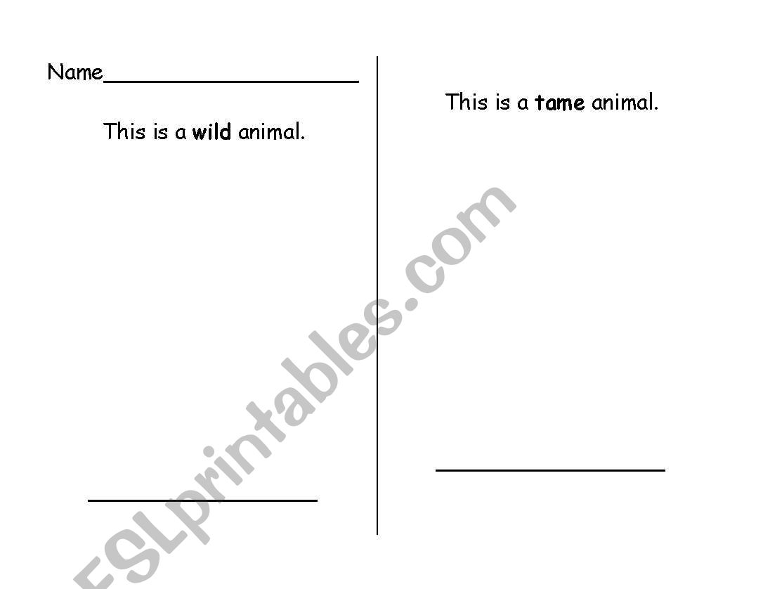 Wild and Tame Animals worksheet