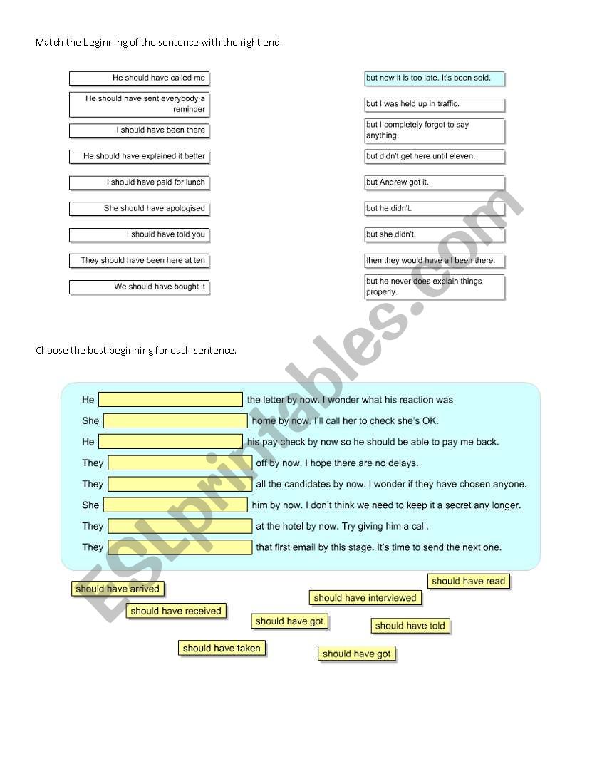 matching worksheet