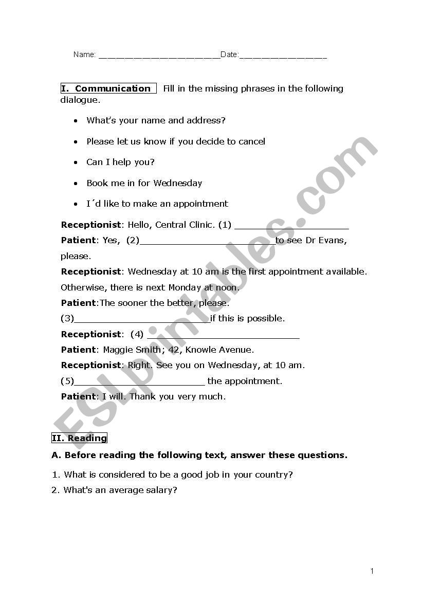 The world of work worksheet