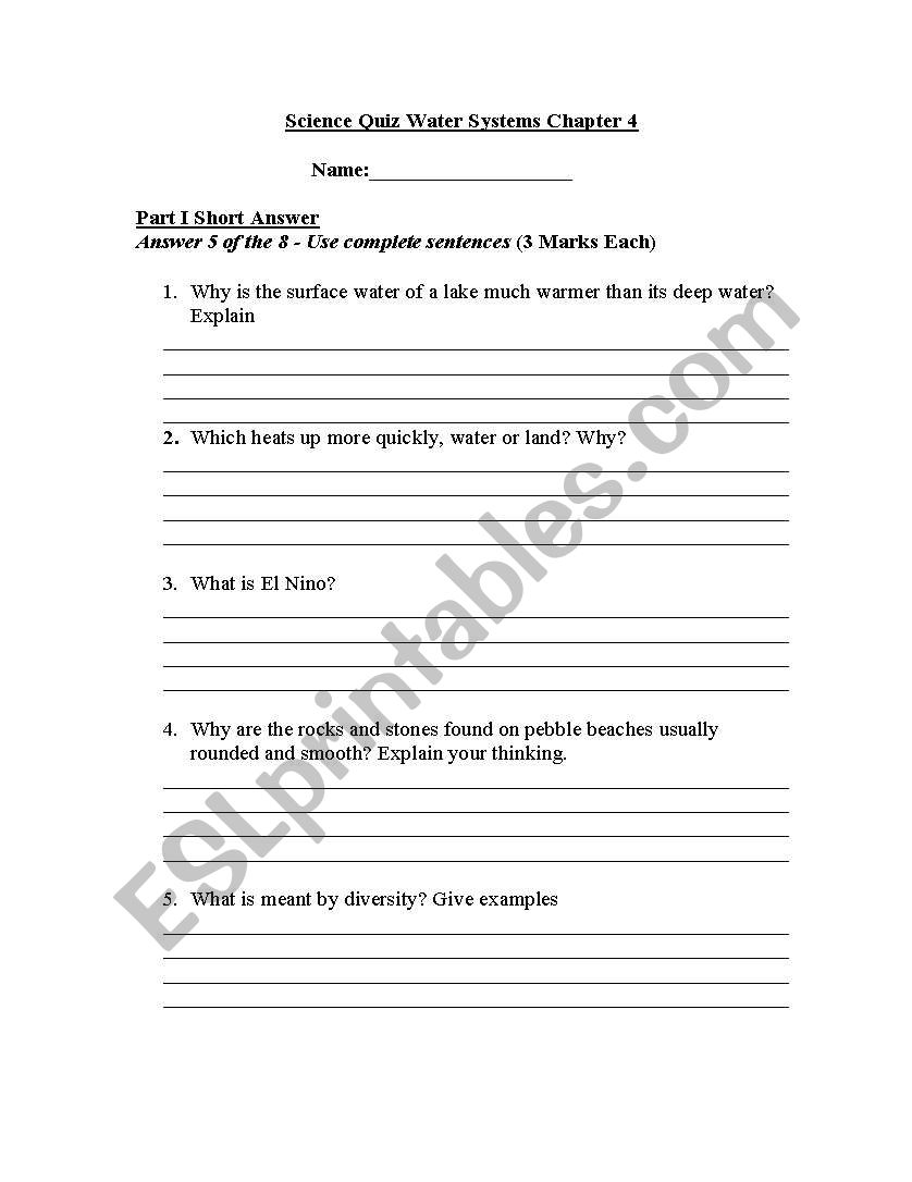 Science Quiz - Water Conservation