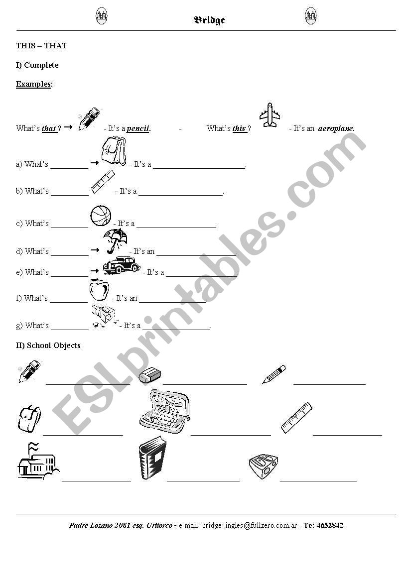 Demonstratives THIS - THAT  worksheet