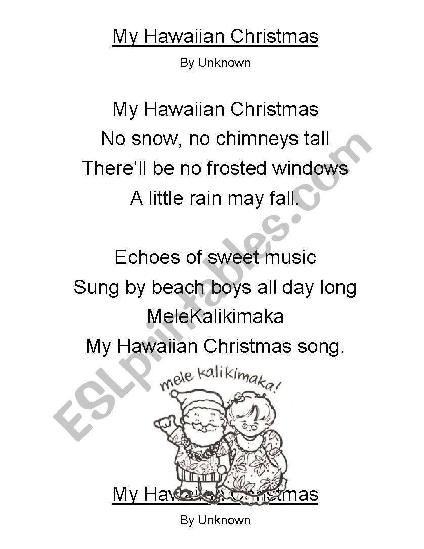 My Hawaiian Christmas Poem worksheet