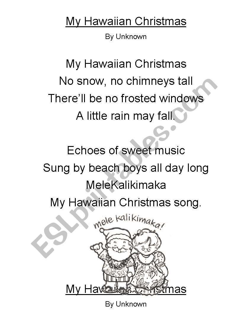 My Hawaiian Christmas Poem worksheet