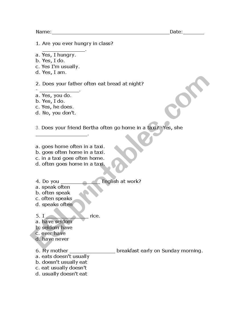 Question Formulation Simple Present