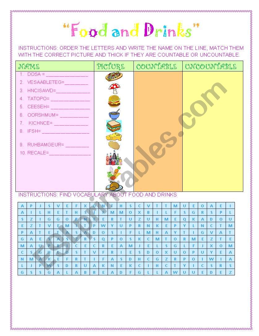 Food and Drinks worksheet