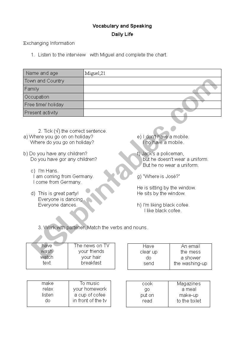 Activity Daily Life worksheet