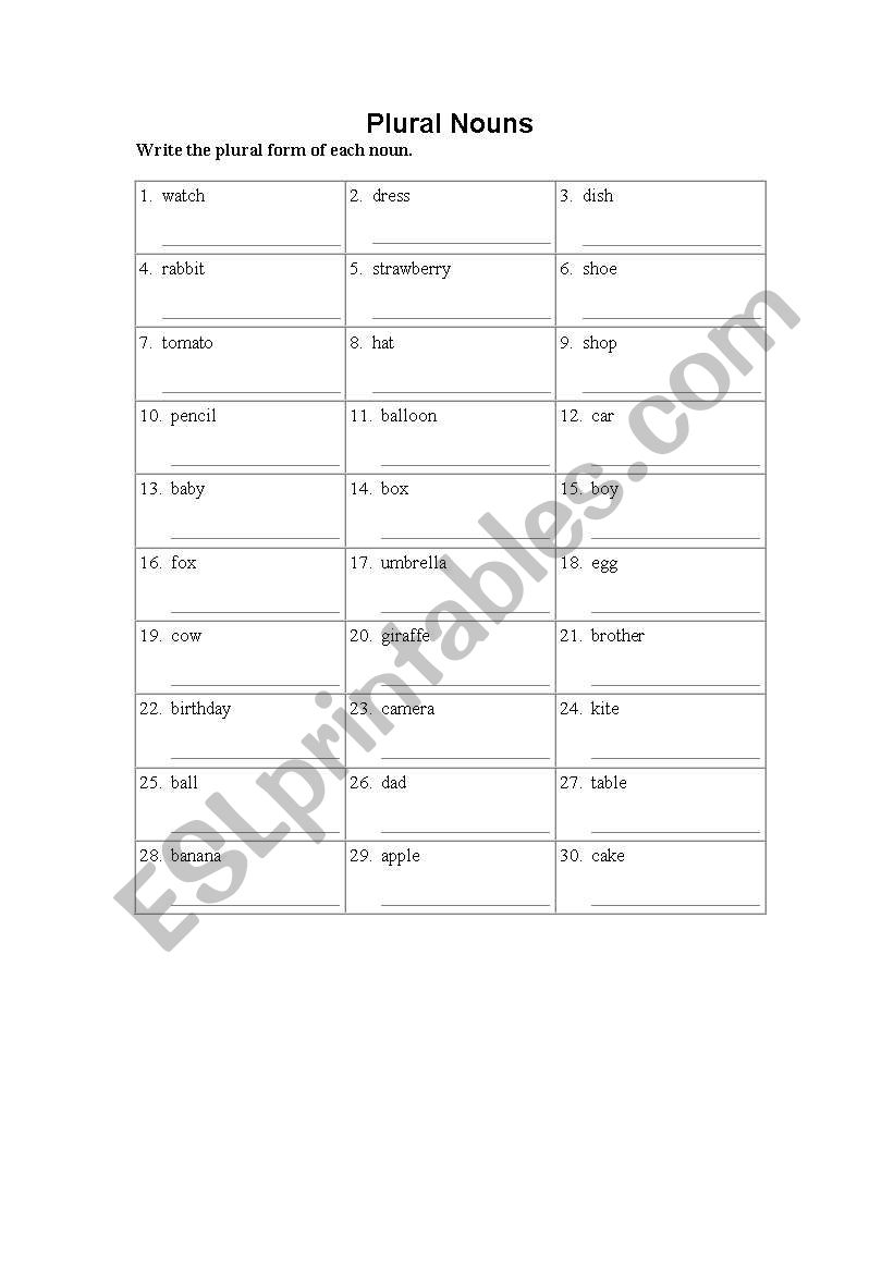 Plurals worksheet