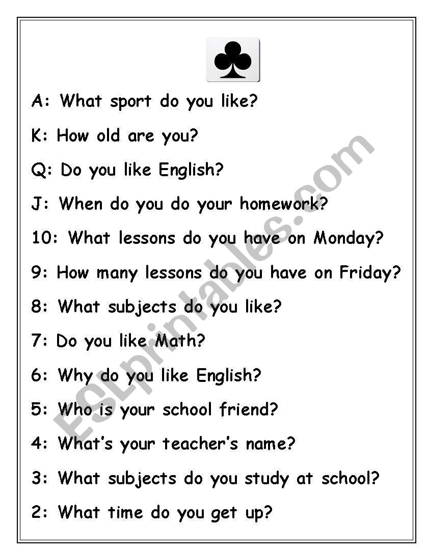 Questions for kids worksheet