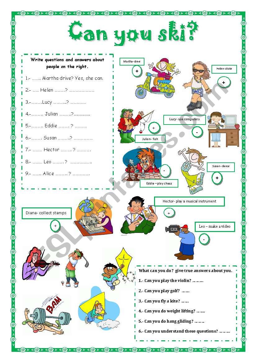 MODAL VERBS. CAN YOU SKI? worksheet