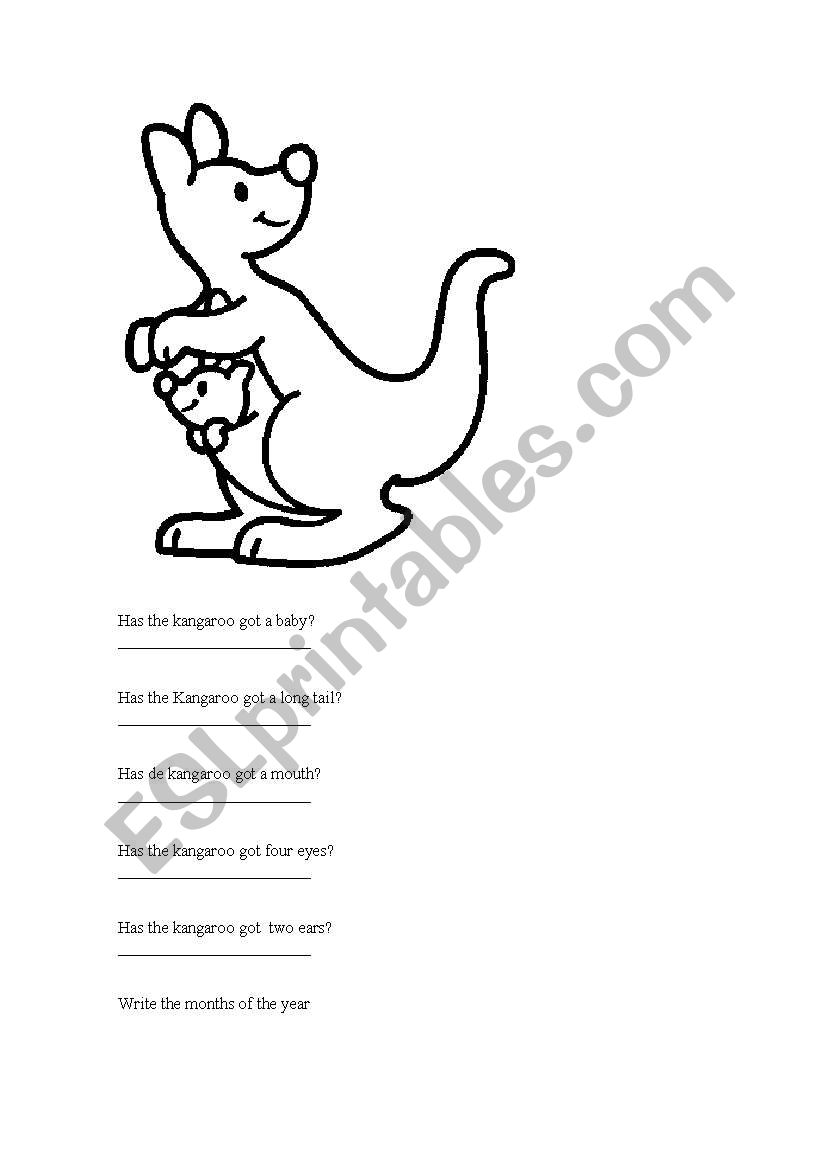 Has the cangaroo got a baby? worksheet