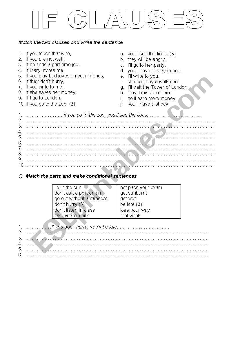 IF CLAUSES EXERCISES- TYPE 1 worksheet
