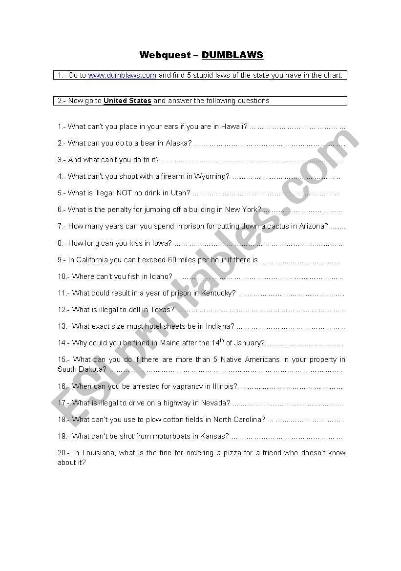 dumblaws worksheet