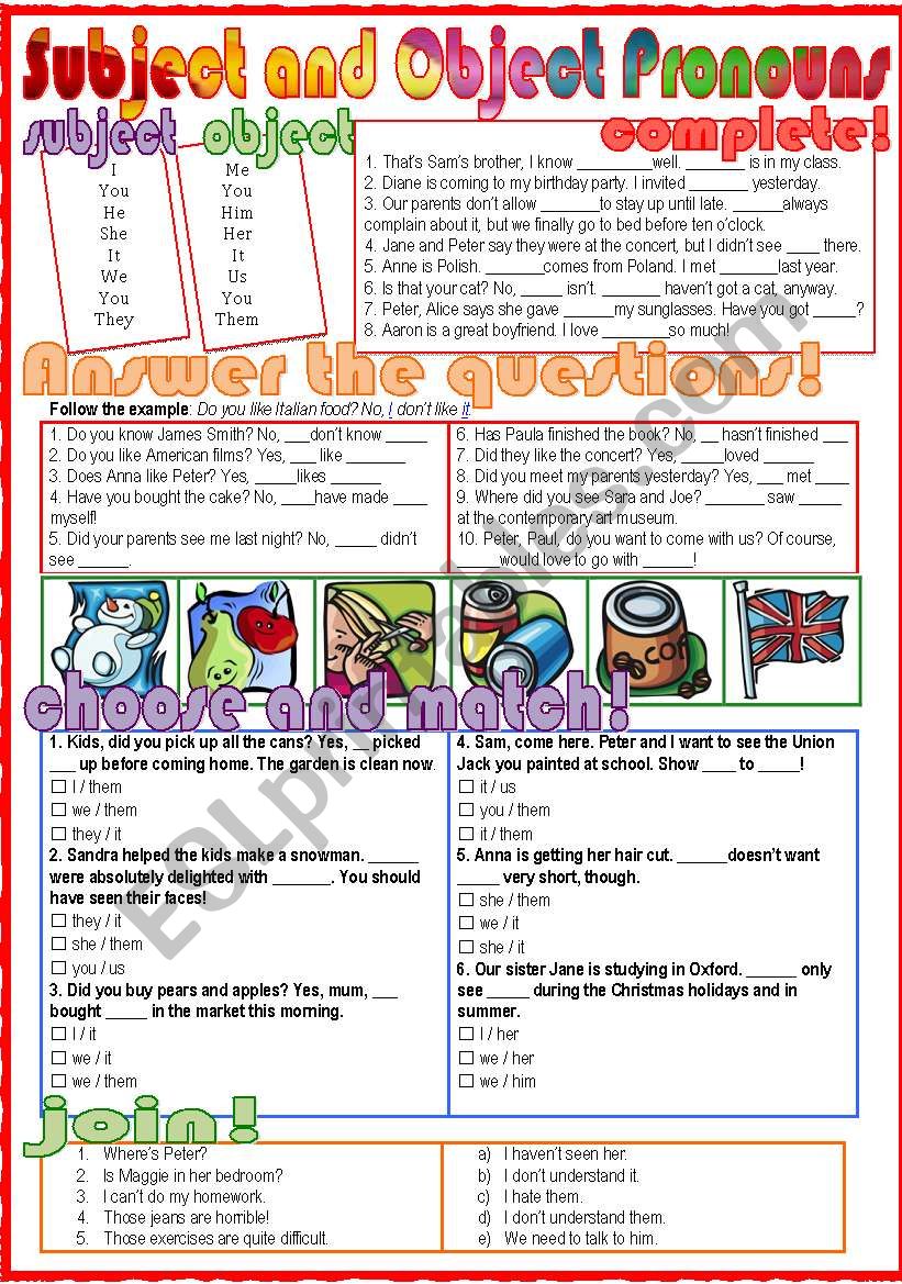 Subject and Object Pronouns worksheet