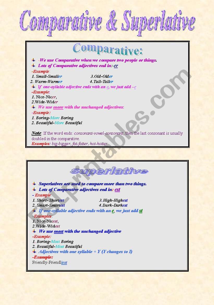 Comparative and Superlative worksheet