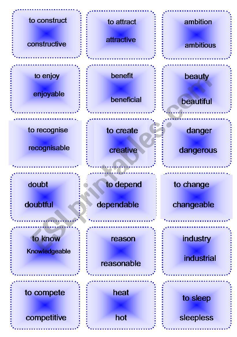 Word formation. Part 2.Making adjectives. Flashcards.