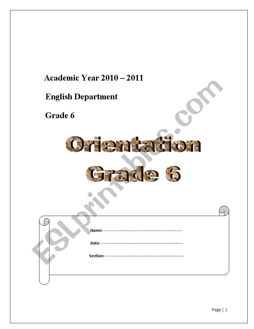 orientation worksheet