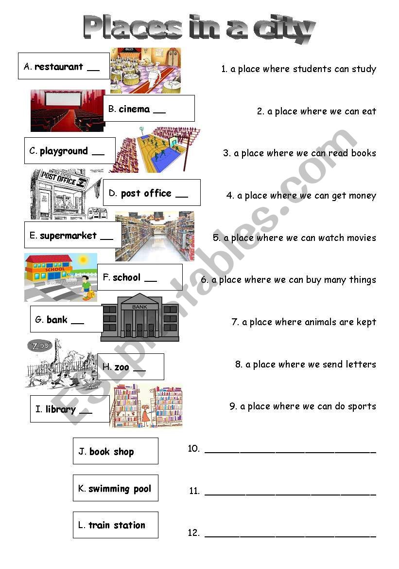Places in a city worksheet