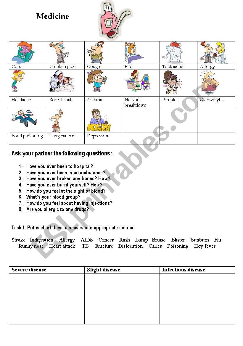 Health and Medicine worksheet