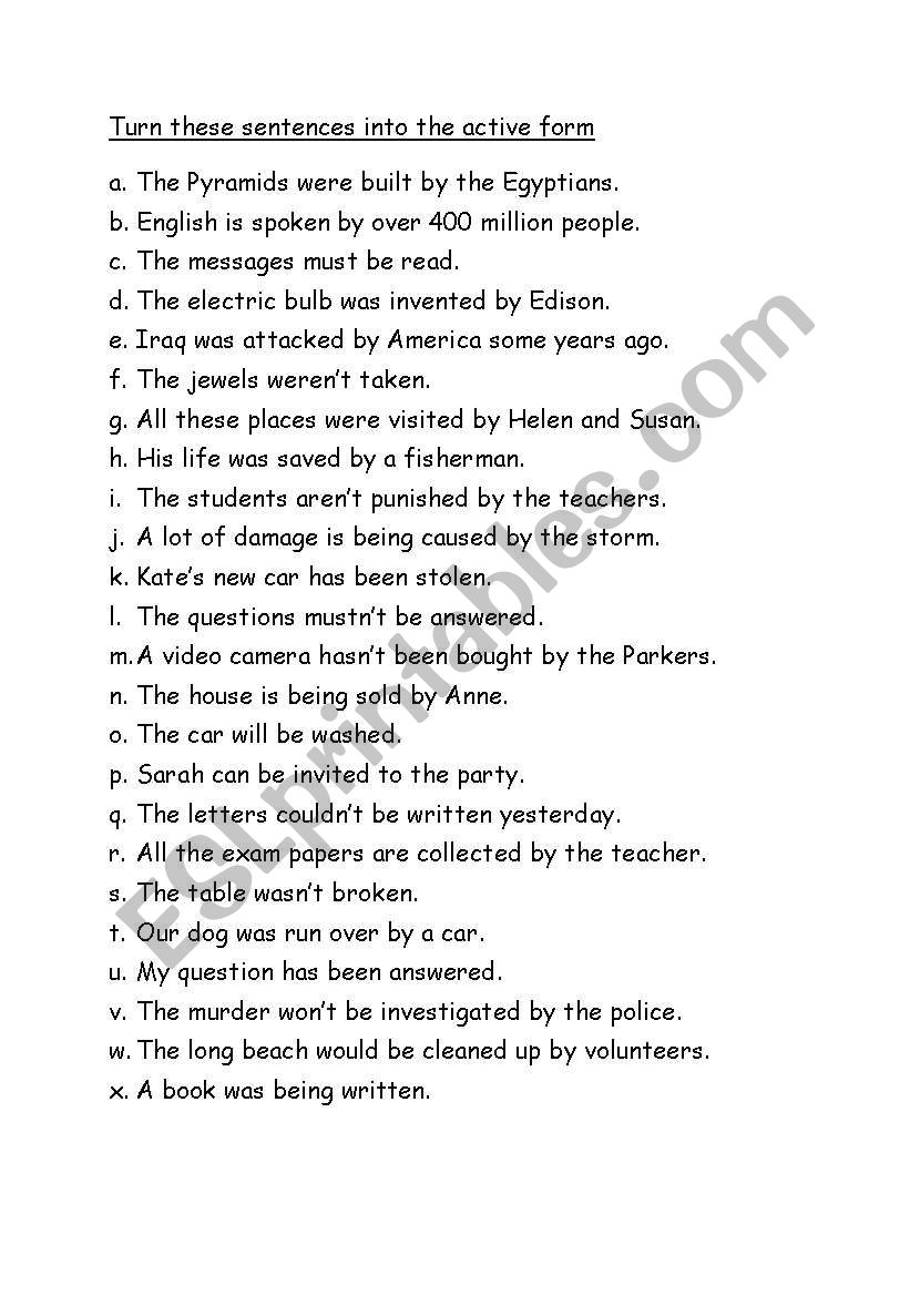 Passive voice exercise worksheet