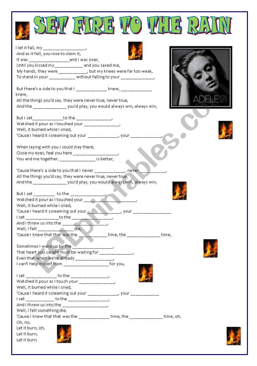 Adele Set Fire to the Rain worksheet