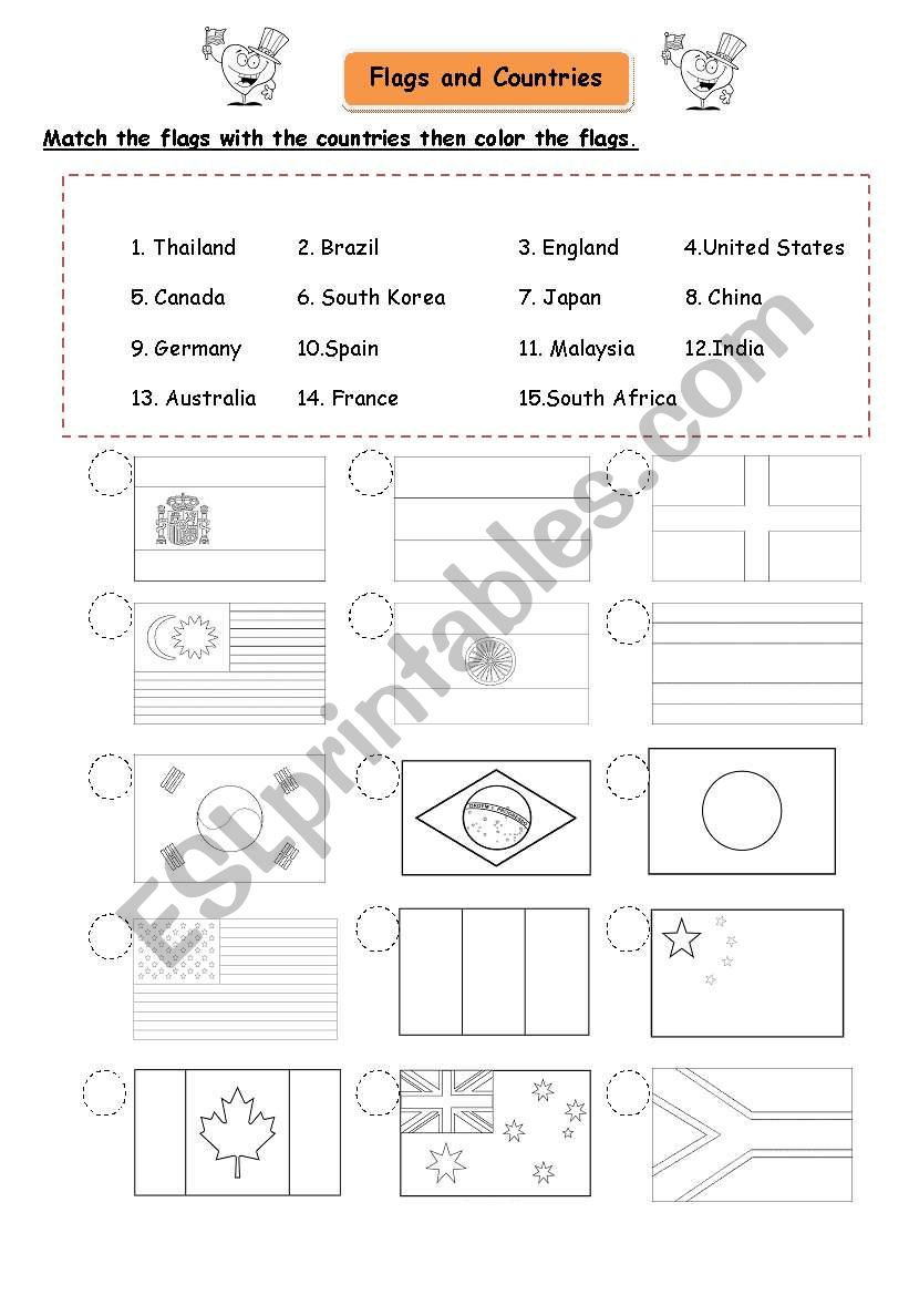 flags and countries worksheet
