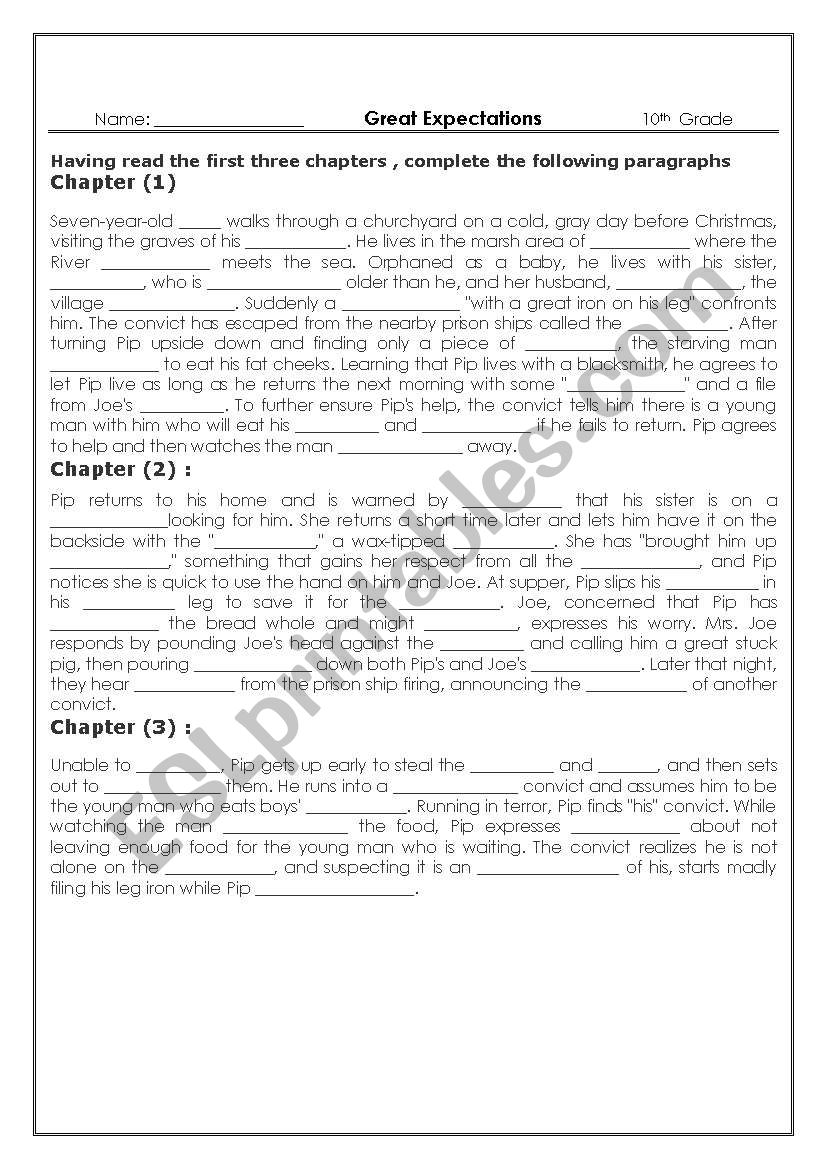 Graet Expectations worksheet