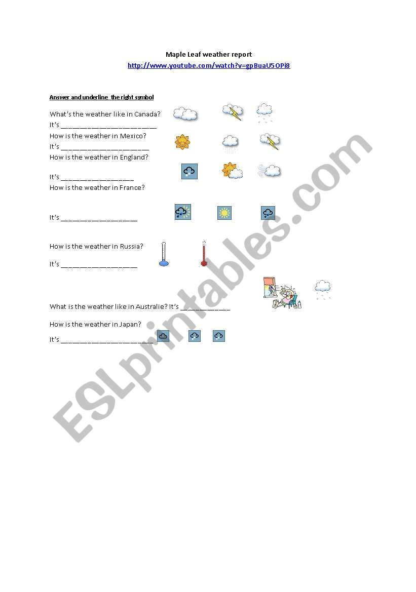 English worksheets: Weather forecast for kids Video