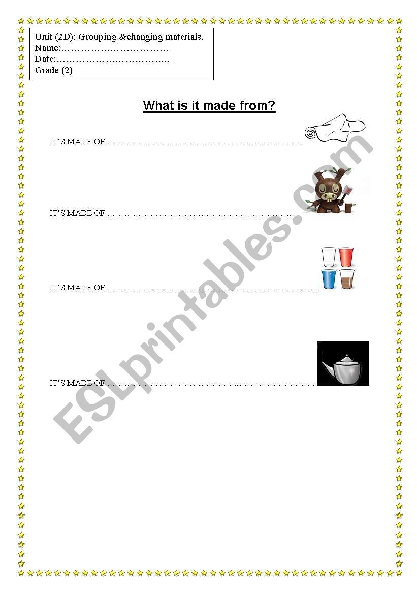 materials worksheet