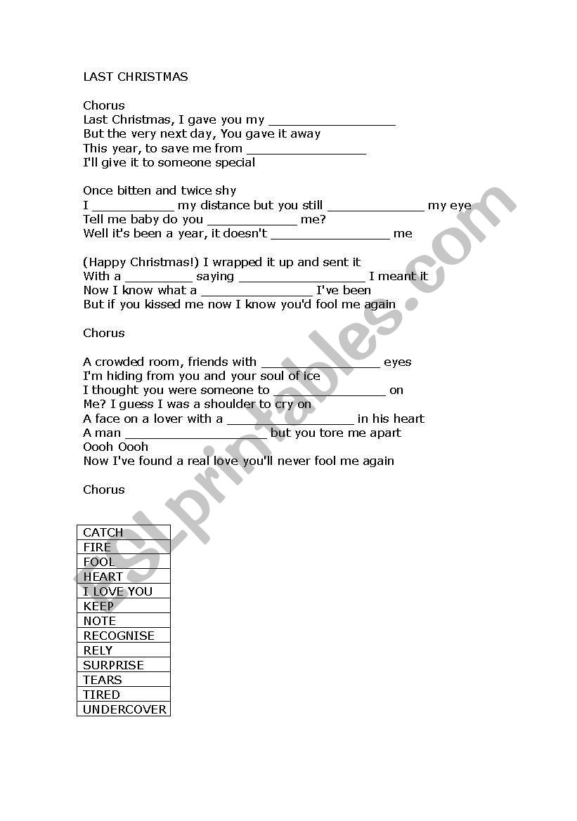 Last  Christmas worksheet