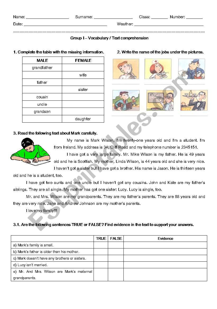 Family worksheet