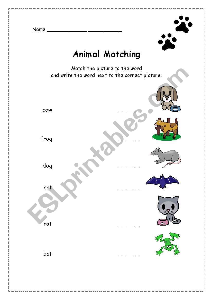 Animals 1 - Matching *Fully editable