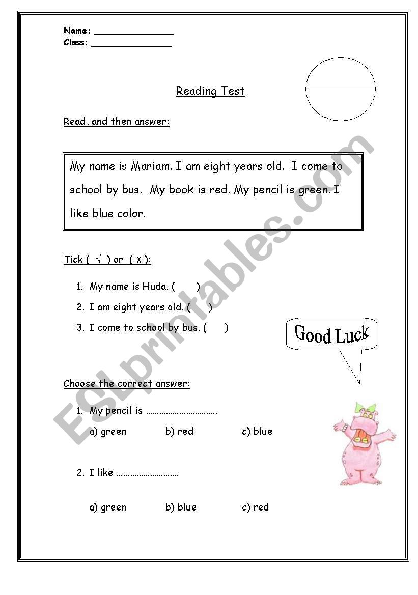 Reading Test worksheet