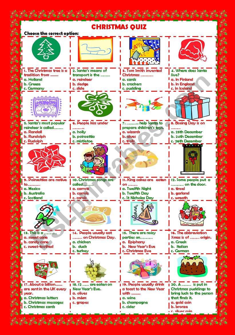 Christmas quiz (+key) worksheet