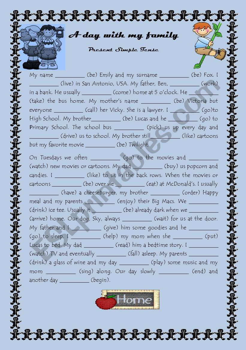 A day with my family worksheet