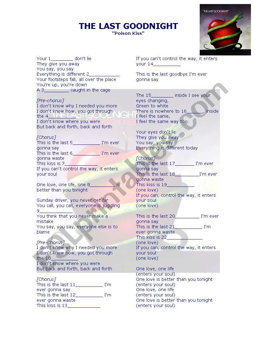 Poison kiss - listening worksheet