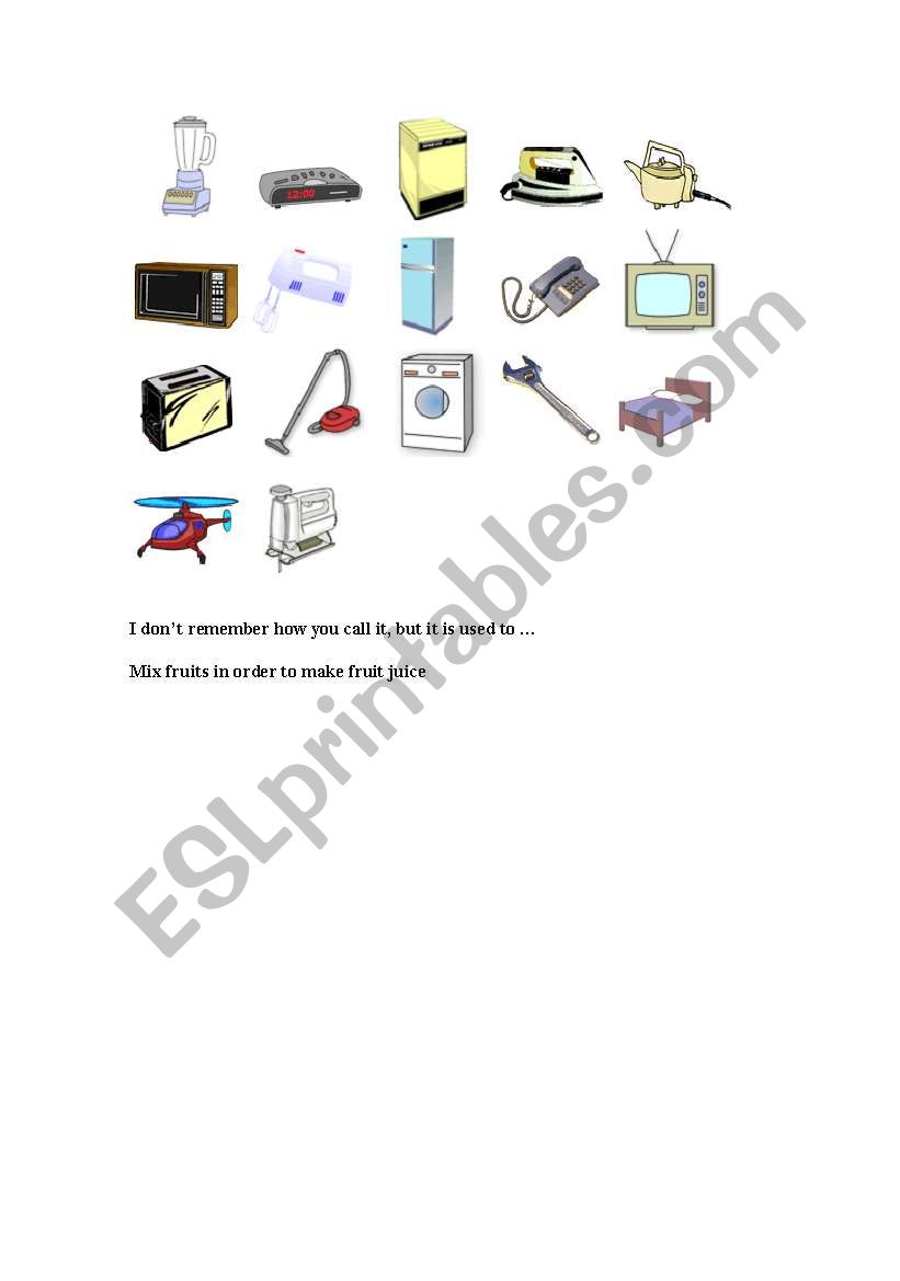 Appliances items worksheet